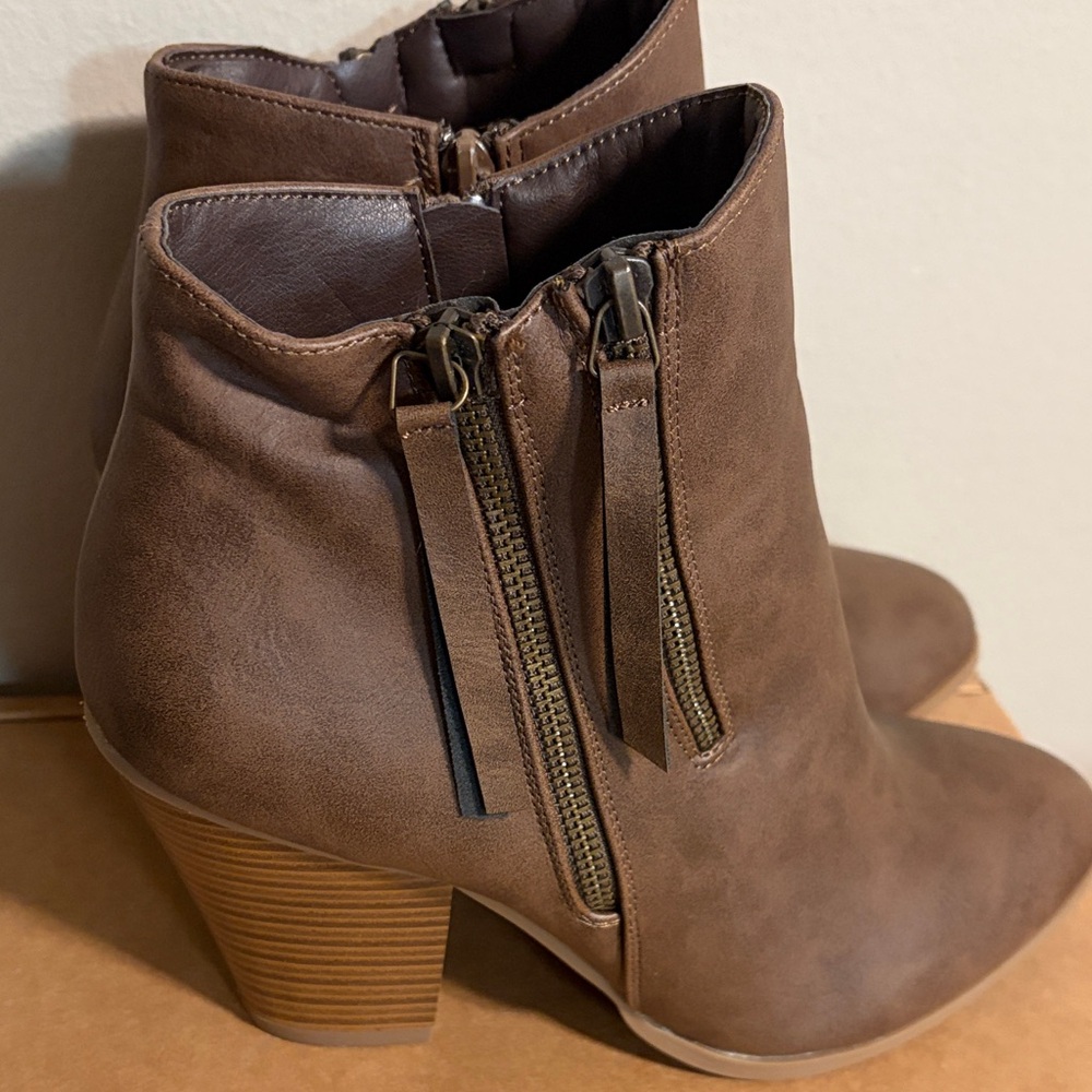 Journee Collection Brown Ankle Booties with Zipper